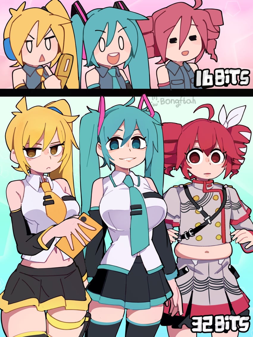 hatsune miku, kasane teto, and akita neru (vocaloid and 3 more) drawn by bongfill