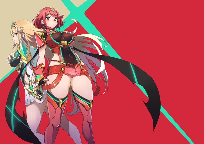 pyra and mythra (xenoblade chronicles and 1 more) drawn by nuezou