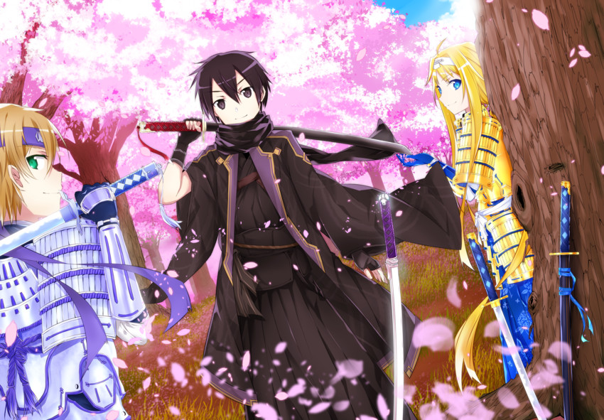 kirito, alice zuberg, and eugeo (sword art online and 1 more) drawn by mizuna_mizuna