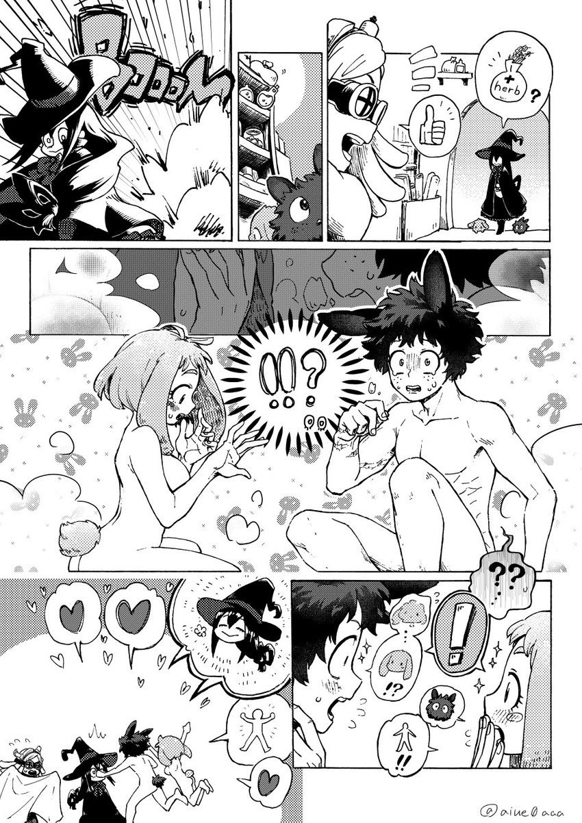 midoriya izuku, uraraka ochaco, asui tsuyu, and hatsume mei (boku no hero academia) drawn by aiue0