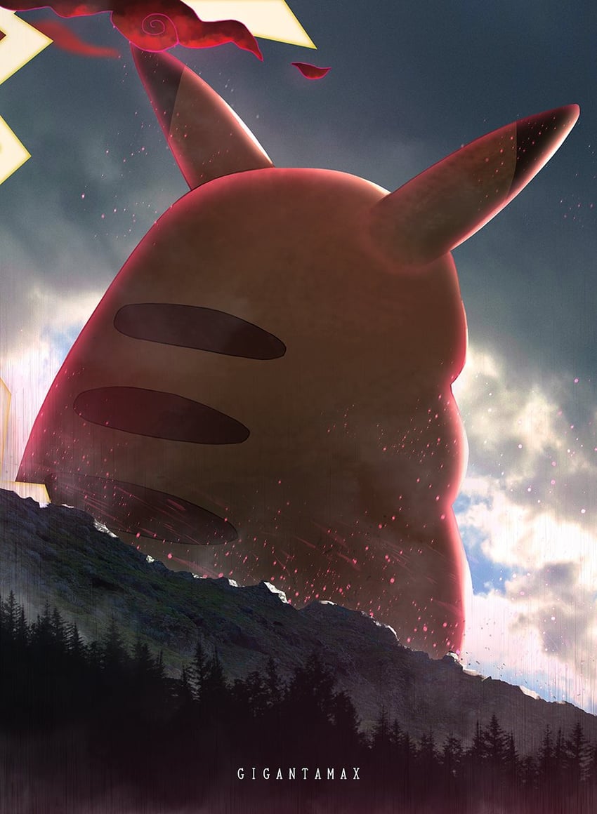 pikachu and gigantamax pikachu (pokemon) drawn by otsumami_(bu-bu-heaven)