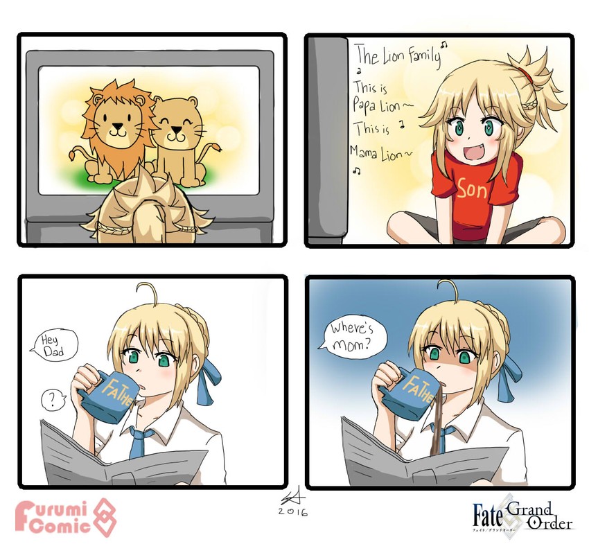 artoria pendragon, saber, and mordred (fate and 3 more) drawn by keita_naruzawa
