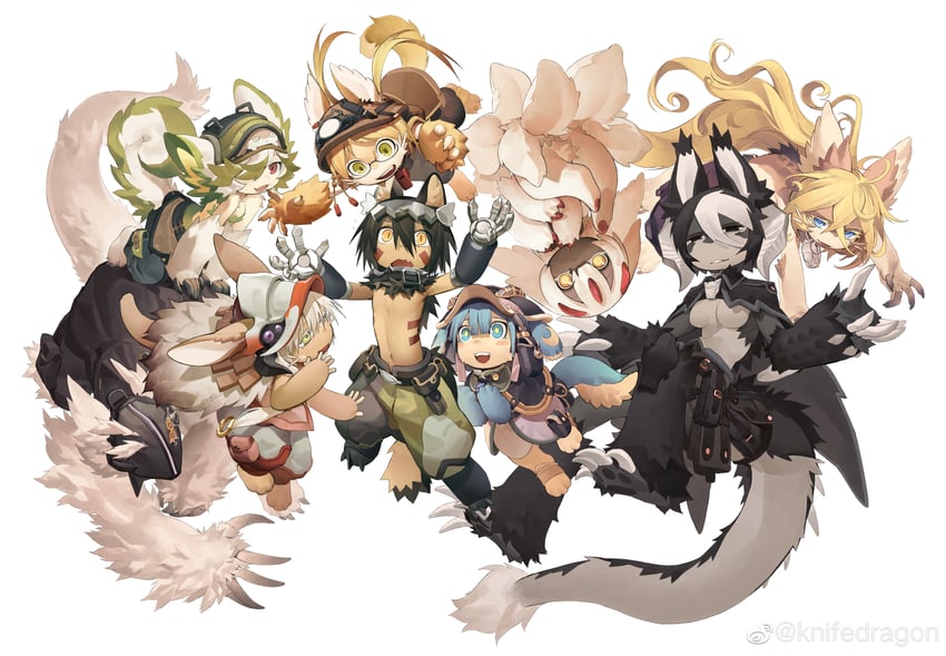 nanachi, reg, faputa, riko, ozen, and 4 more (made in abyss) drawn by knifedragon
