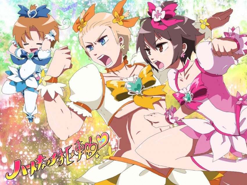 japan, cure marine, cure blossom, cure sunshine, northern italy, and 1 more (precure and 2 more) drawn by putegoya