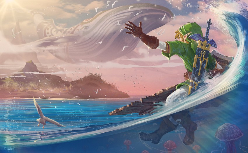 link and wind fish (the legend of zelda and 1 more) drawn by oliver_harbour