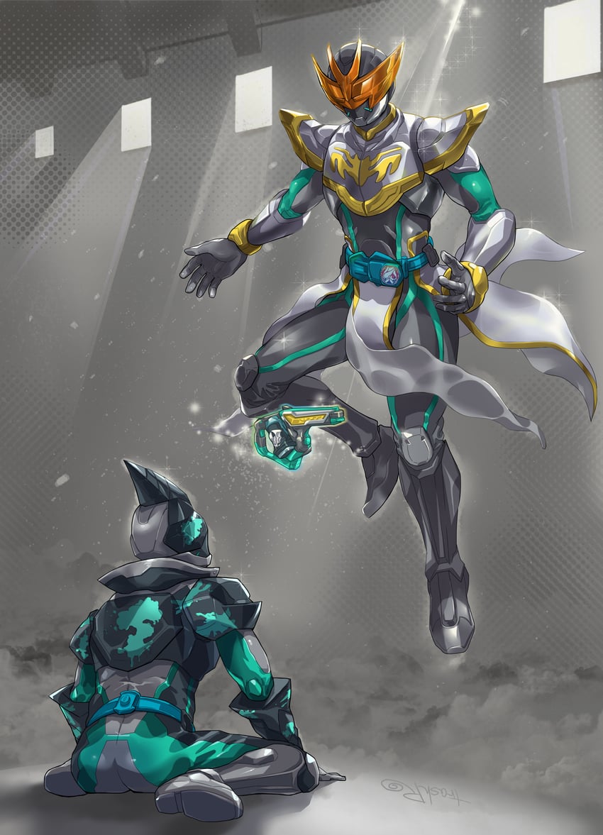 kamen rider evil and kamen rider live (kamen rider and 1 more) drawn by huujyu