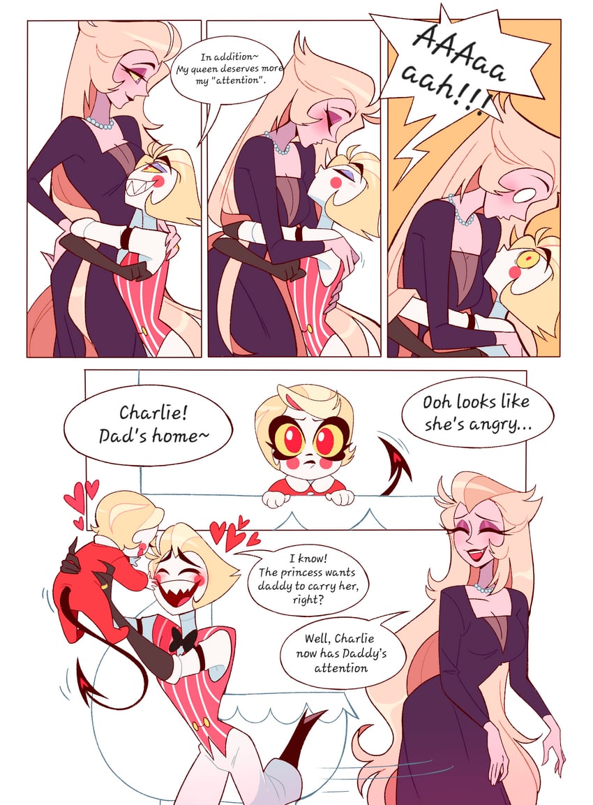 lucifer morningstar, charlie morningstar, and lilith (hazbin hotel) drawn by chandllucky