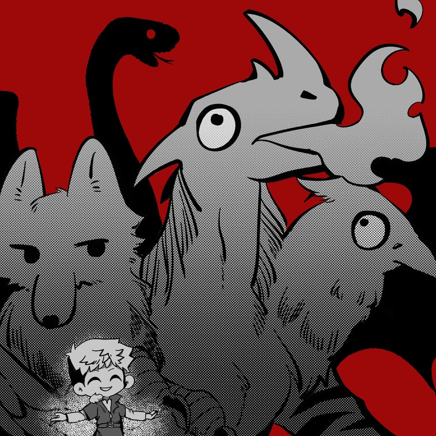 laios touden and laios' ideal chimera (dungeon meshi) drawn by kevinzyqqq