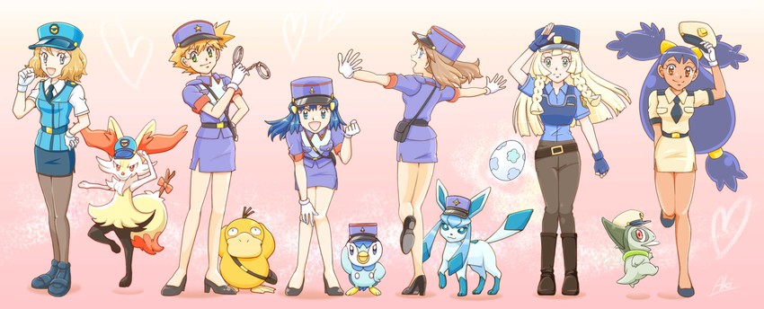 dawn, lillie, may, serena, misty, and 7 more (pokemon) drawn by pikasato_akiko