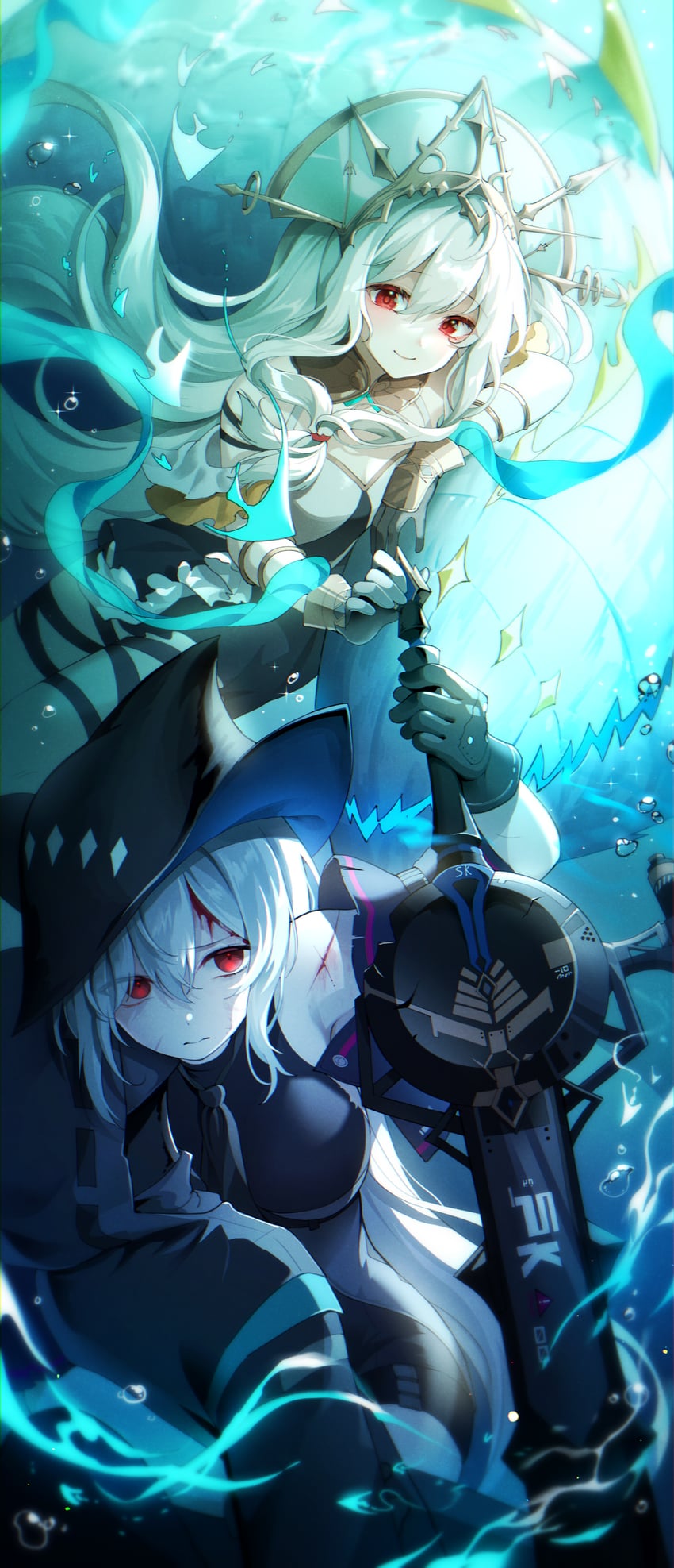 doctor, skadi, skadi the corrupting heart, and skadi's seaborn (arknights) drawn by liretta