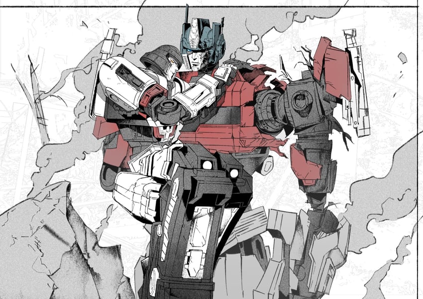 optimus prime and d-16 (transformers and 1 more) drawn by juicer113