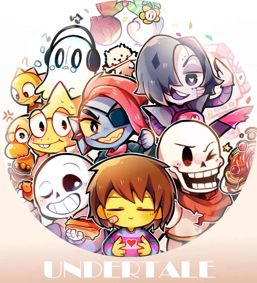 frisk, chara, sans, papyrus, undyne, and 9 more (undertale) drawn by gaito-san