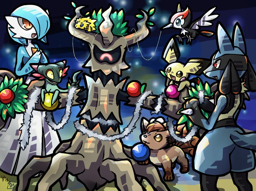 gardevoir, lucario, pichu, vulpix, joltik, and 3 more (pokemon) drawn by meruru_gu