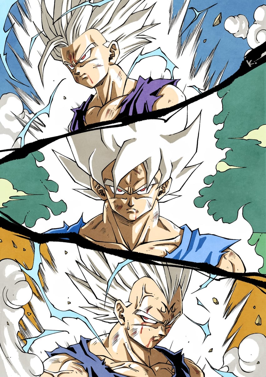 son goku, vegeta, son gohan, and majin vegeta (dragon ball and 1 more) drawn by kakeru_(dbskakeru)