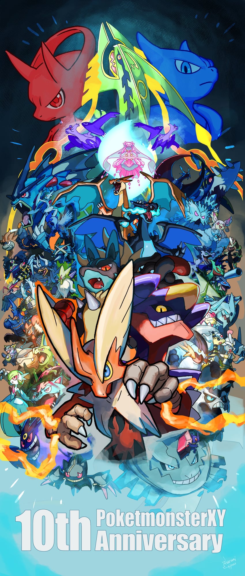 gardevoir, charizard, lucario, gengar, mega gardevoir, and 89 more (pokemon) drawn by narumi_hyou