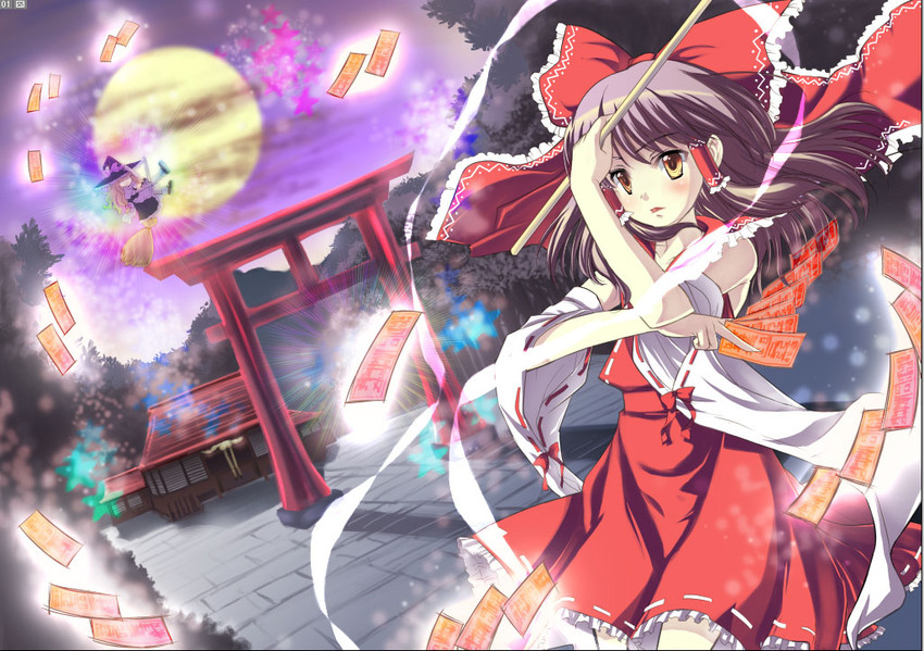 hakurei reimu and kirisame marisa (touhou) drawn by kanou_aira