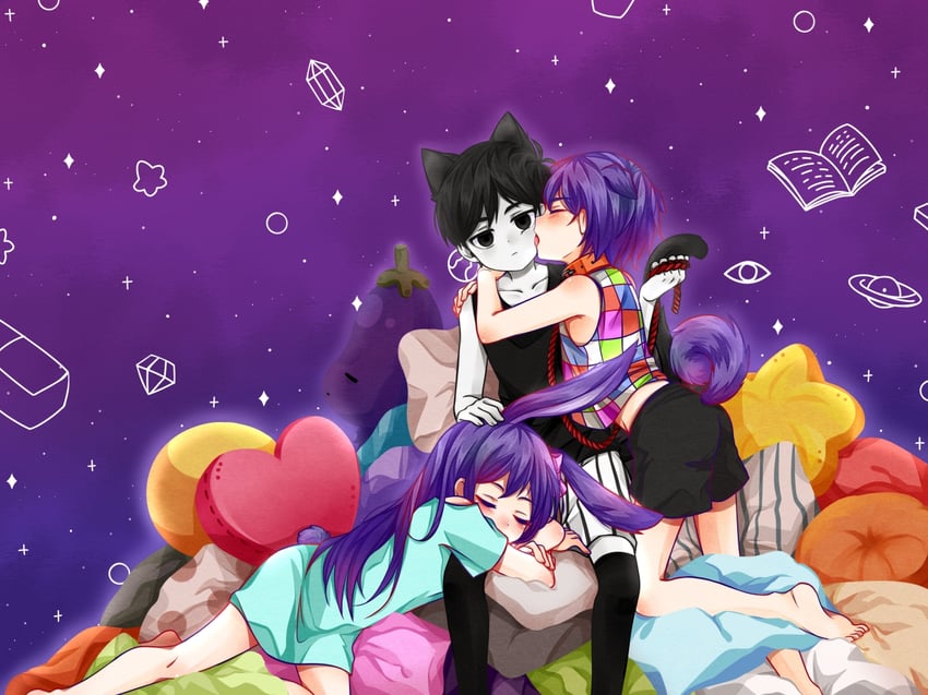 omori, aubrey, kel, and mr. plantegg (omori) drawn by linglanjunying