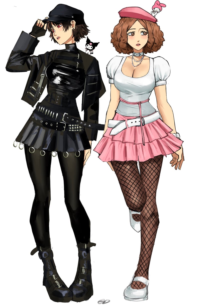 niijima makoto, okumura haru, my melody, and kuromi (persona and 3 more) drawn by chaosoded