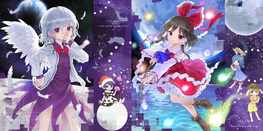 hakurei reimu, kishin sagume, doremy sweet, seiran, and ringo (touhou and 1 more) drawn by ama-tou