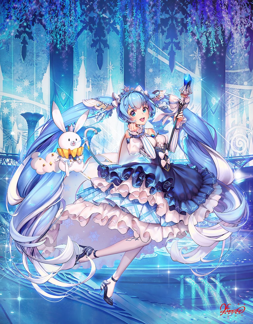 hatsune miku, yuki miku, and rabbit yukine (vocaloid and 1 more) drawn by kkuem