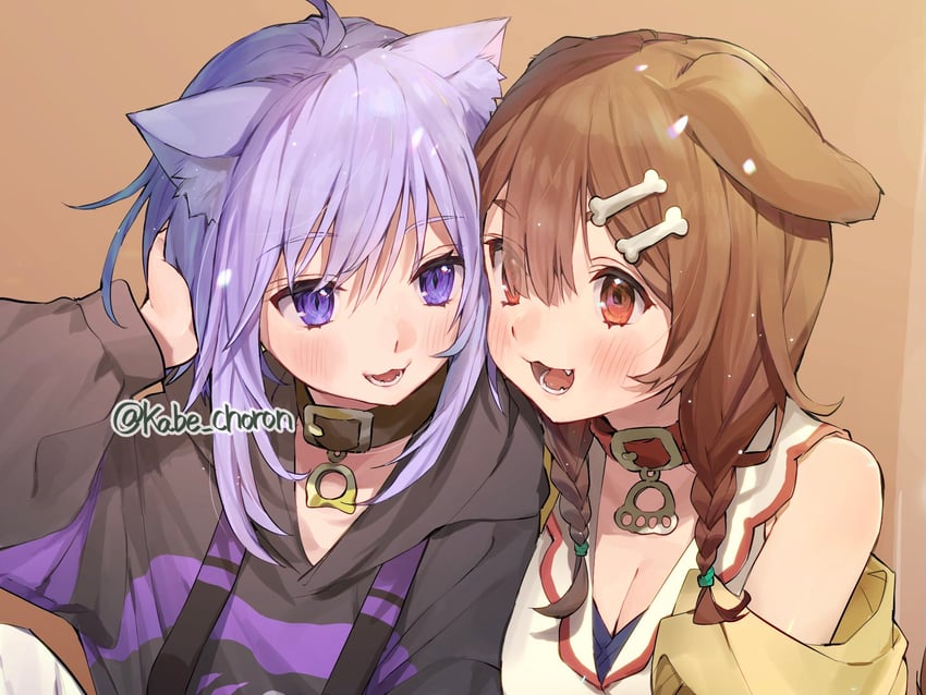 nekomata okayu and inugami korone (hololive) drawn by idenshi_hina