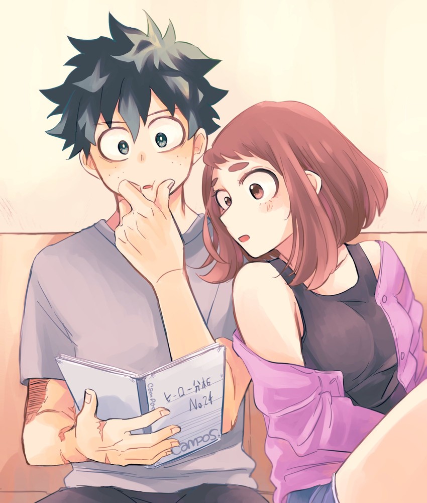 midoriya izuku and uraraka ochaco (boku no hero academia) drawn by tabetai_omochi