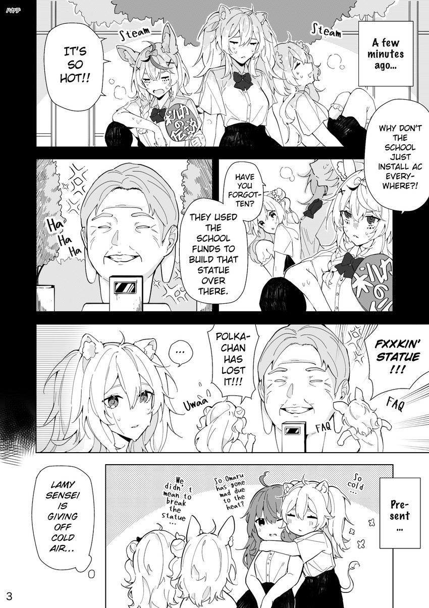 yukihana lamy, shishiro botan, omaru polka, momosuzu nene, and yagoo (hololive) drawn by hayate_fish
