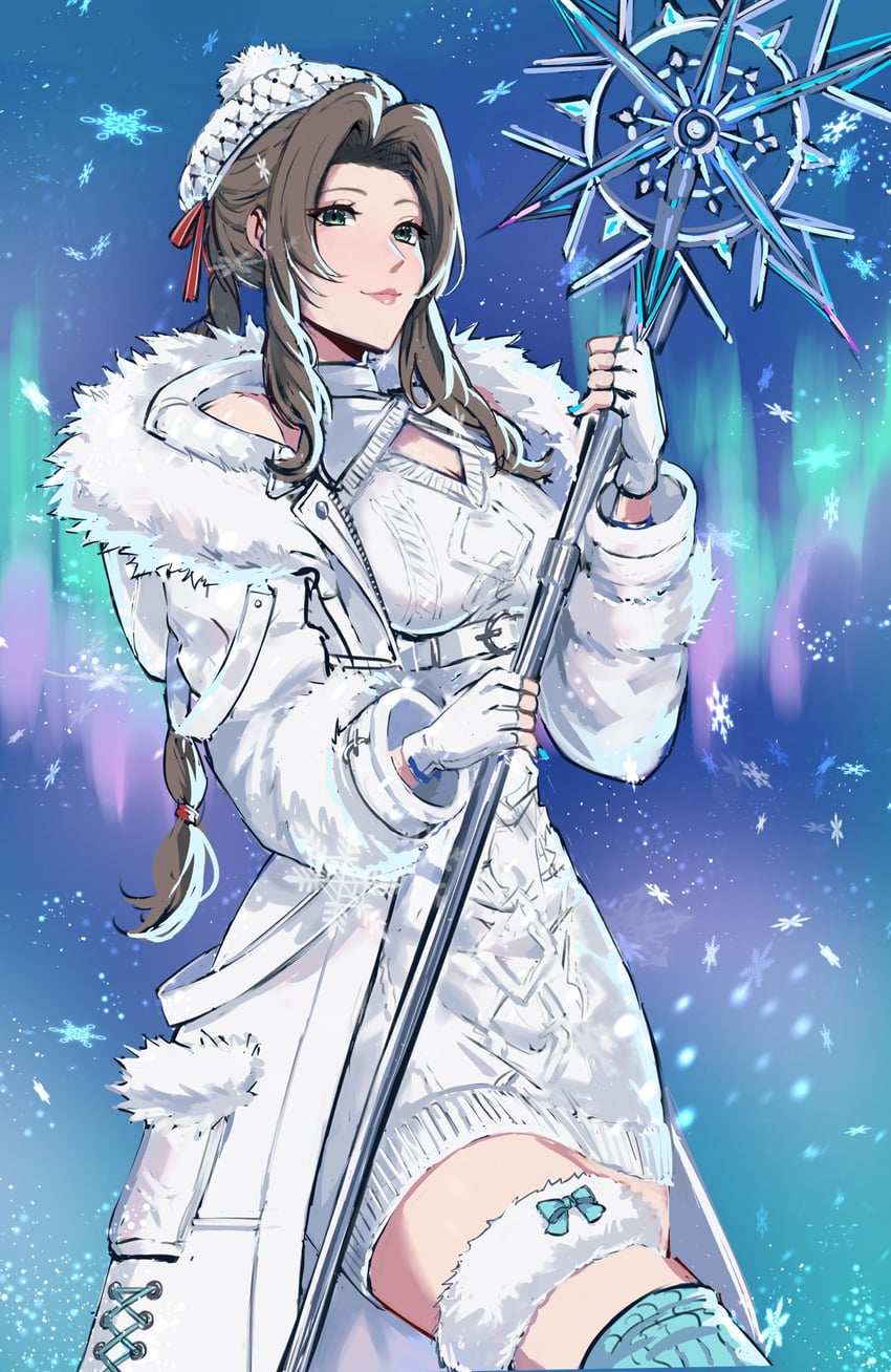 aerith gainsborough (final fantasy and 2 more) drawn by kivavis