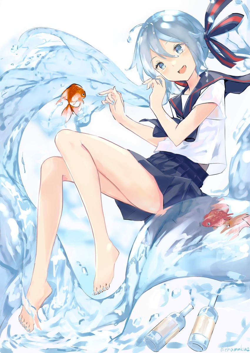 hatsune miku and bottle miku (vocaloid) drawn by chamu_(chammkue)