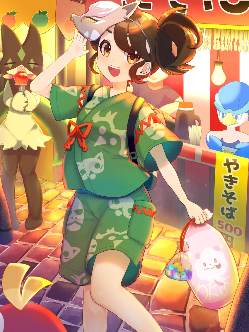 pikachu, eevee, juliana, meowscarada, fuecoco, and 2 more (pokemon and 1 more) drawn by san_(oyakatasabuluaaa)