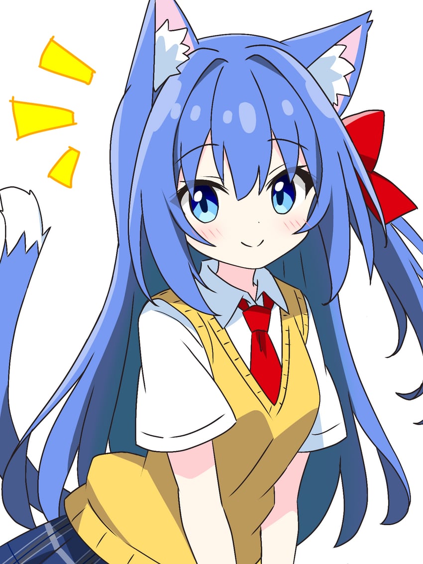 blue-haired cat girl (original) drawn by kotatsu-mazoku