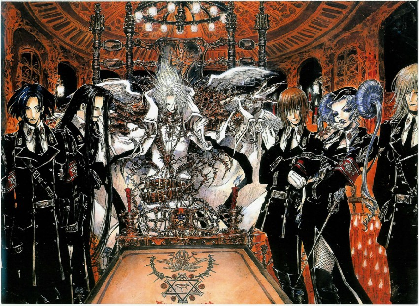 abel nightroad, cain nightroad, helga von vogelweide, isaak fernand von kampfer, dietrich von lohengrin, and 3 more (trinity blood) drawn by shibamoto_thores