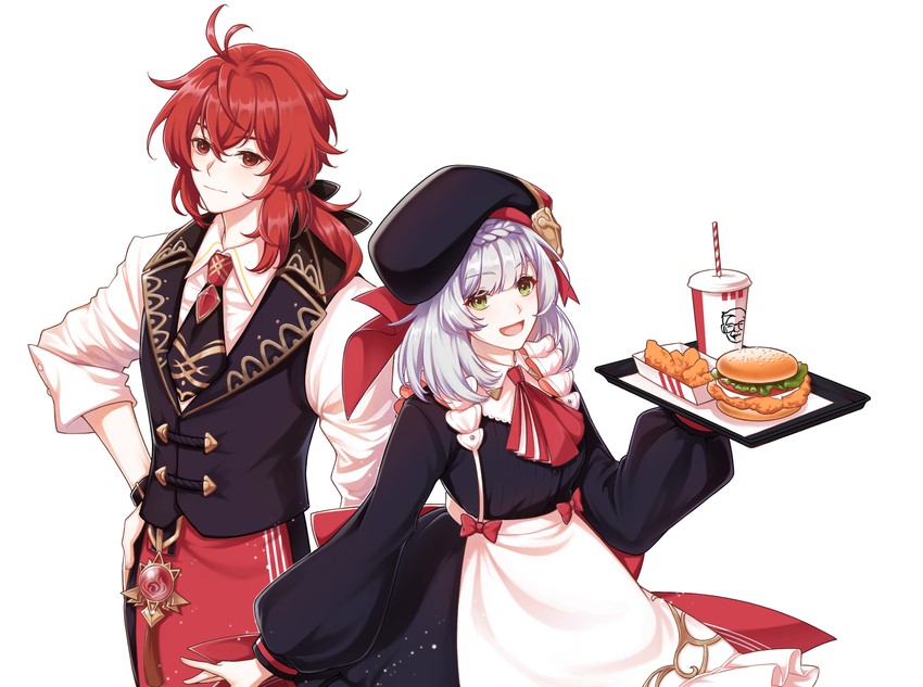 diluc and noelle (genshin impact and 1 more) drawn by brill_p