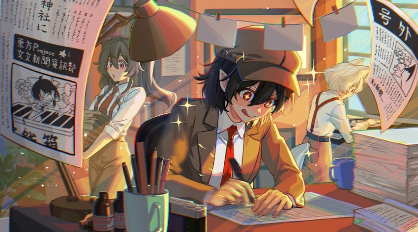 hakurei reimu, remilia scarlet, shameimaru aya, inubashiri momiji, himekaidou hatate, and 1 more (touhou) drawn by noriuma