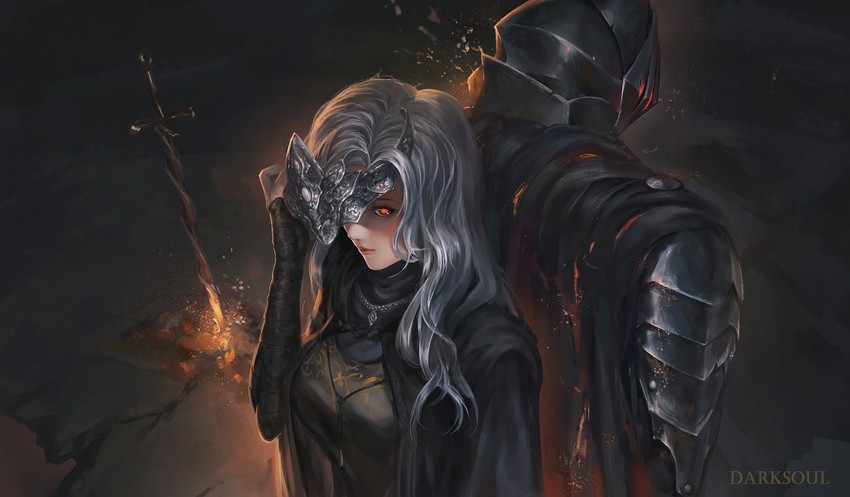 fire keeper and ashen one (dark souls and 1 more) drawn by ushas