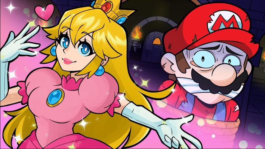 princess peach and mario (mario) drawn by koro_(wingedkoro)