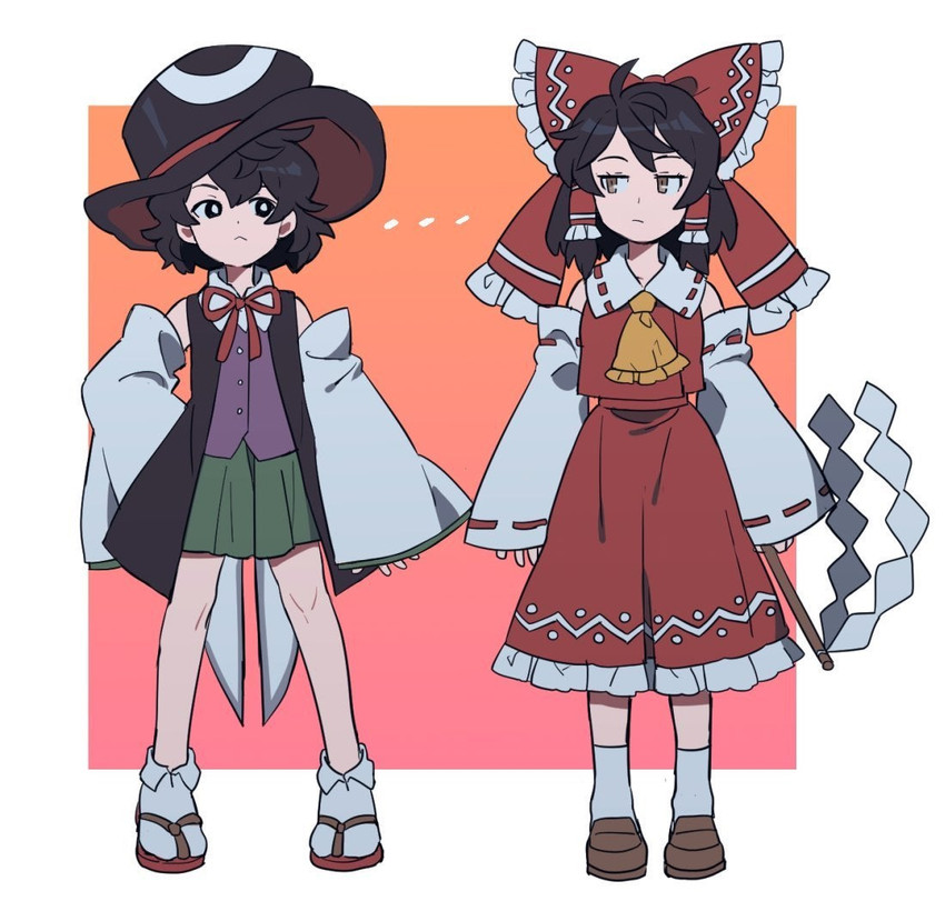 hakurei reimu and enraku tsubakura (touhou and 1 more) drawn by jeto_(jetopyon)