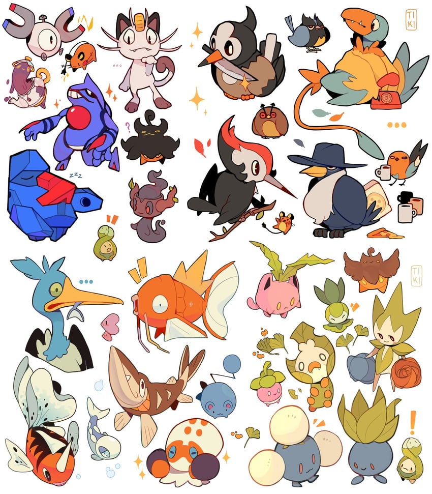 meowth, magnemite, marill, magikarp, dedenne, and 26 more (pokemon) drawn by tiki_(tikivt)