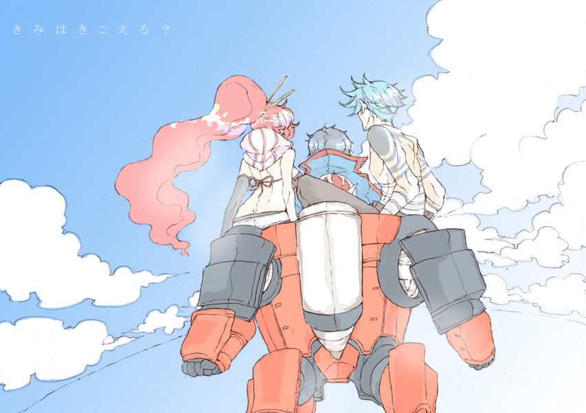 yoko littner, simon, kamina, and lagann (tengen toppa gurren lagann) drawn by utai_yumi