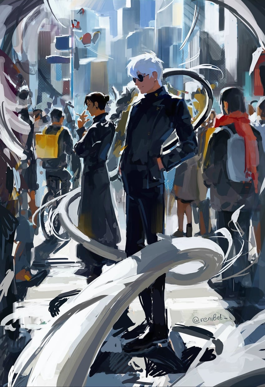 gojou satoru and getou suguru (jujutsu kaisen) drawn by renibet