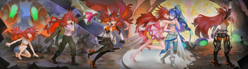 kazanari tsubasa, amou kanade, and noise (senki zesshou symphogear) drawn by visqi