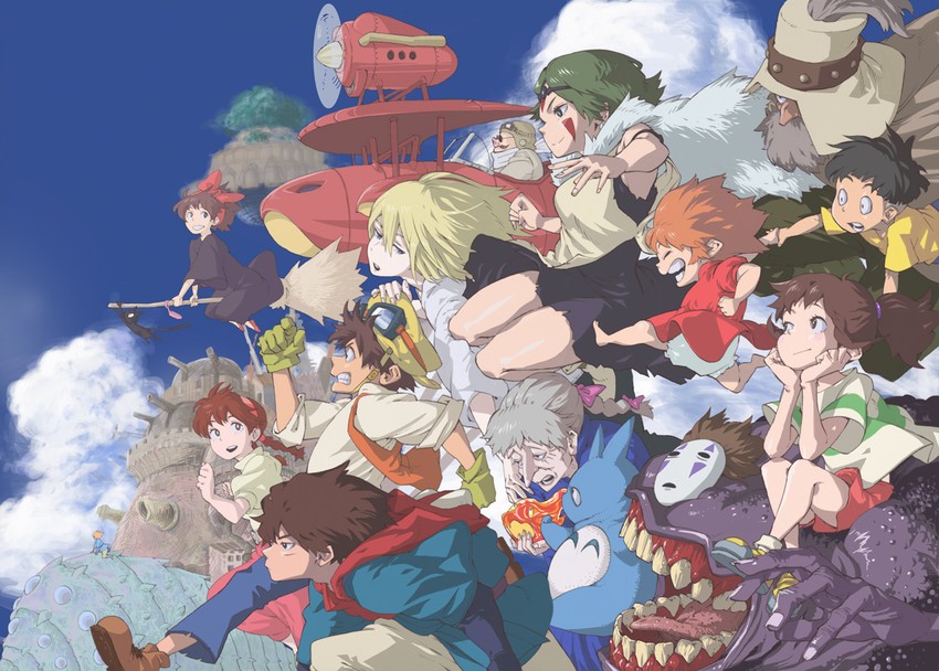 kiki, san, howl pendragon, jiji, ogino chihiro, and 13 more (studio ghibli and 9 more) drawn by horikoshi_kouhei