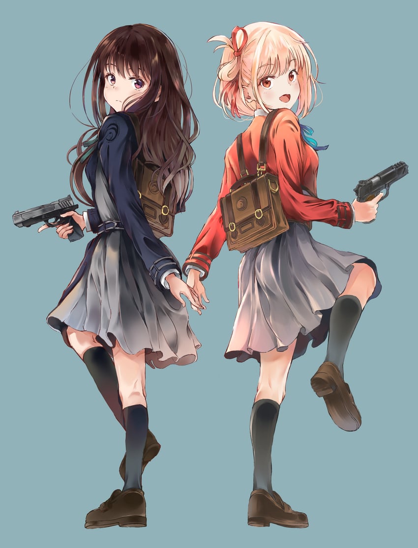 nishikigi chisato and inoue takina (lycoris recoil) drawn by mijuruuu