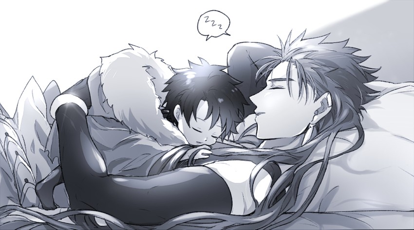 fujimaru ritsuka and cu chulainn (fate and 1 more) drawn by yukinaga_(asuten)