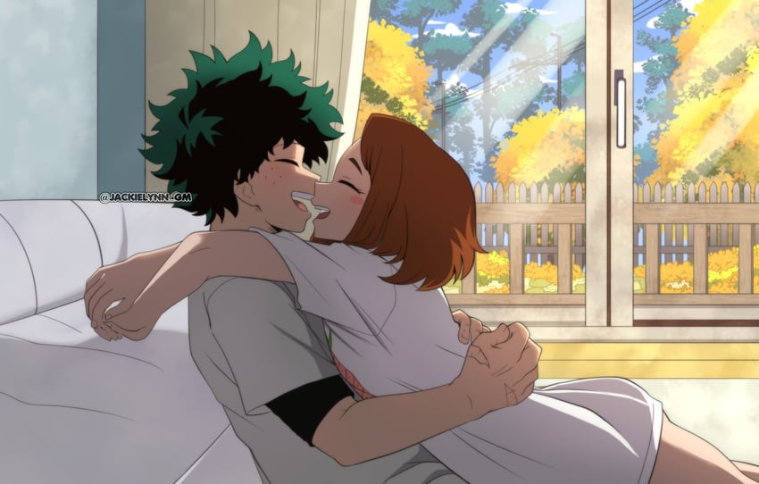 midoriya izuku and uraraka ochaco (boku no hero academia) drawn by jackielynn