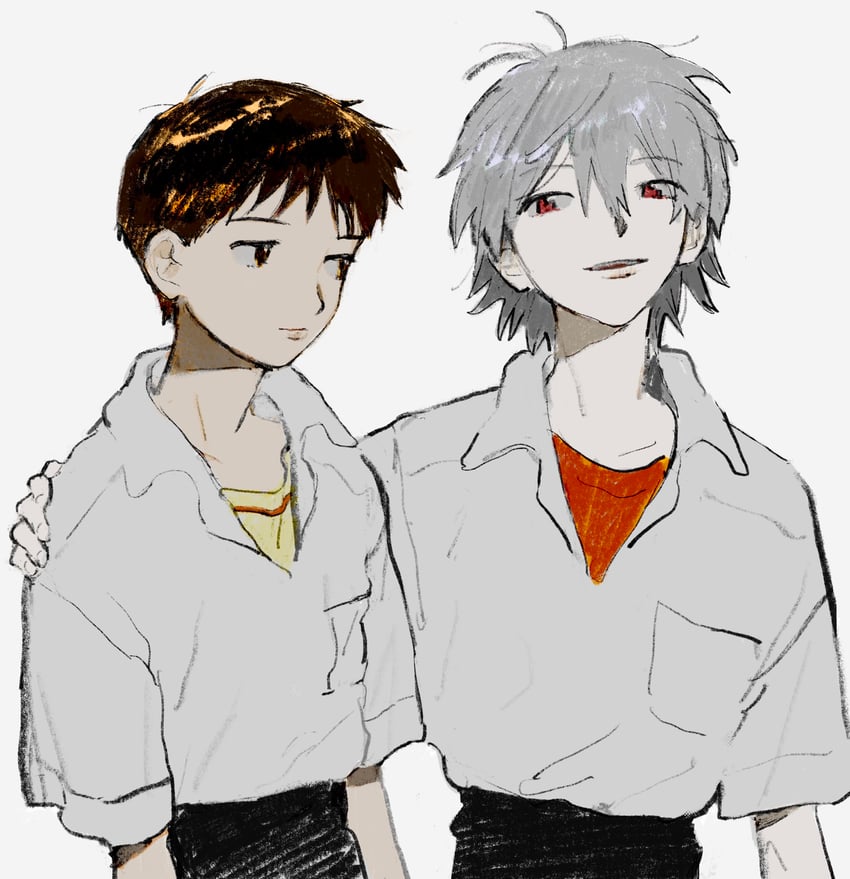 ikari shinji and nagisa kaworu (neon genesis evangelion) drawn by oyama_(mirumiru)