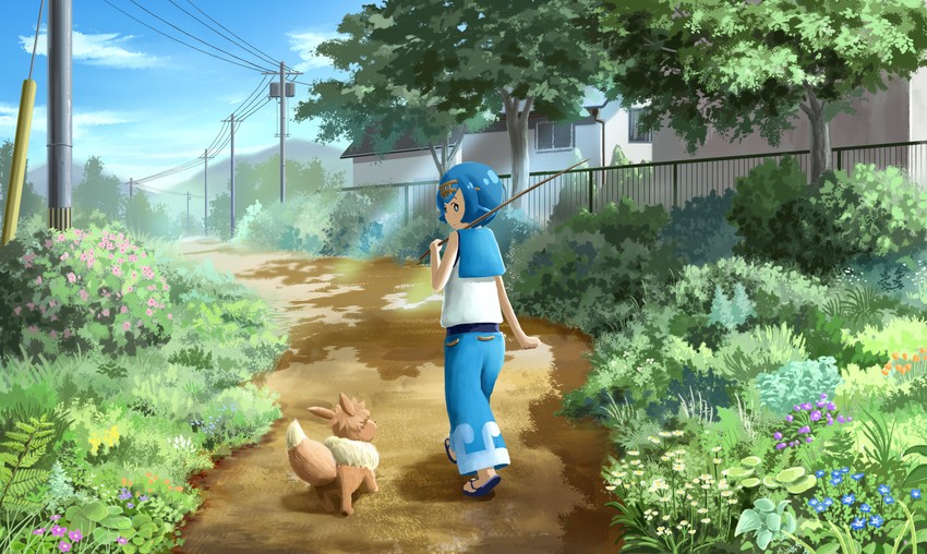 eevee and lana (pokemon and 1 more) drawn by doremifa84