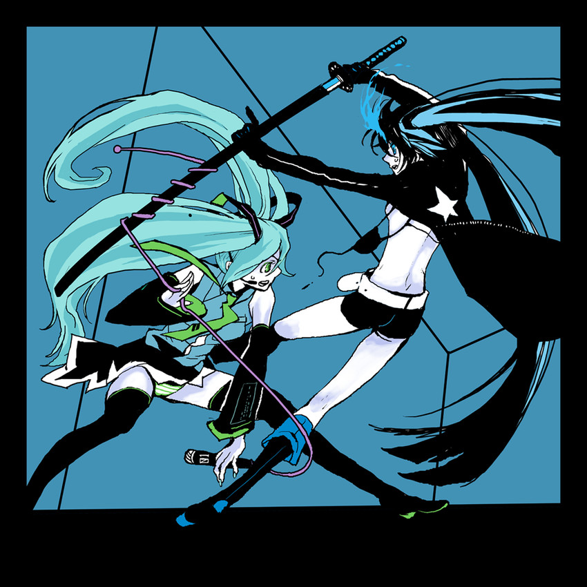hatsune miku and black rock shooter (vocaloid and 1 more) drawn by ivanco