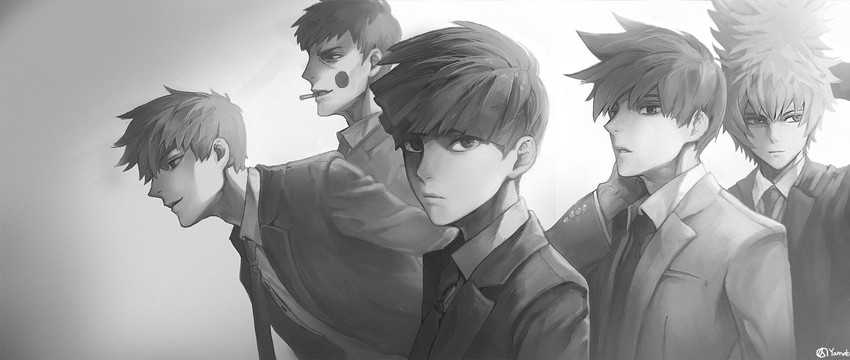 kageyama shigeo, reigen arataka, kageyama ritsu, ekubo, hanazawa teruki, and 1 more (mob psycho 100) drawn by yamatda