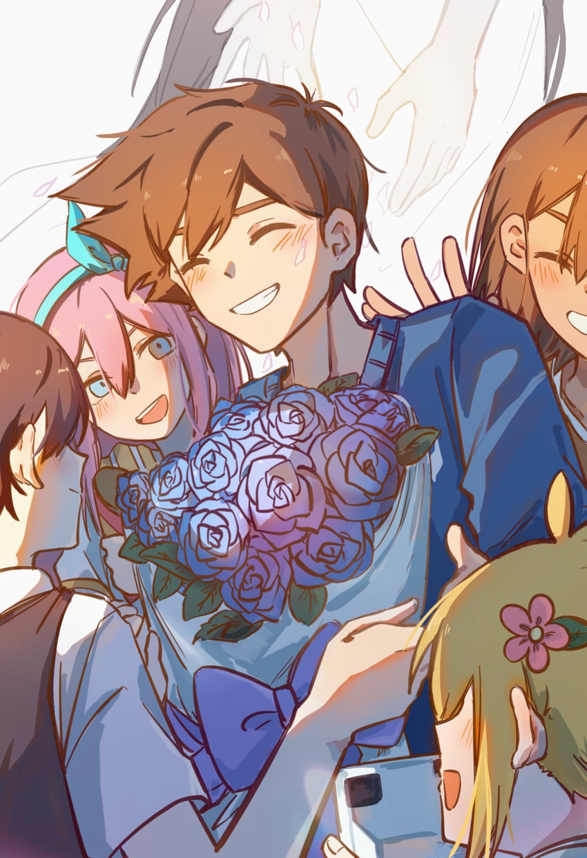basil, mari, aubrey, kel, and hero (omori) drawn by bailan1130